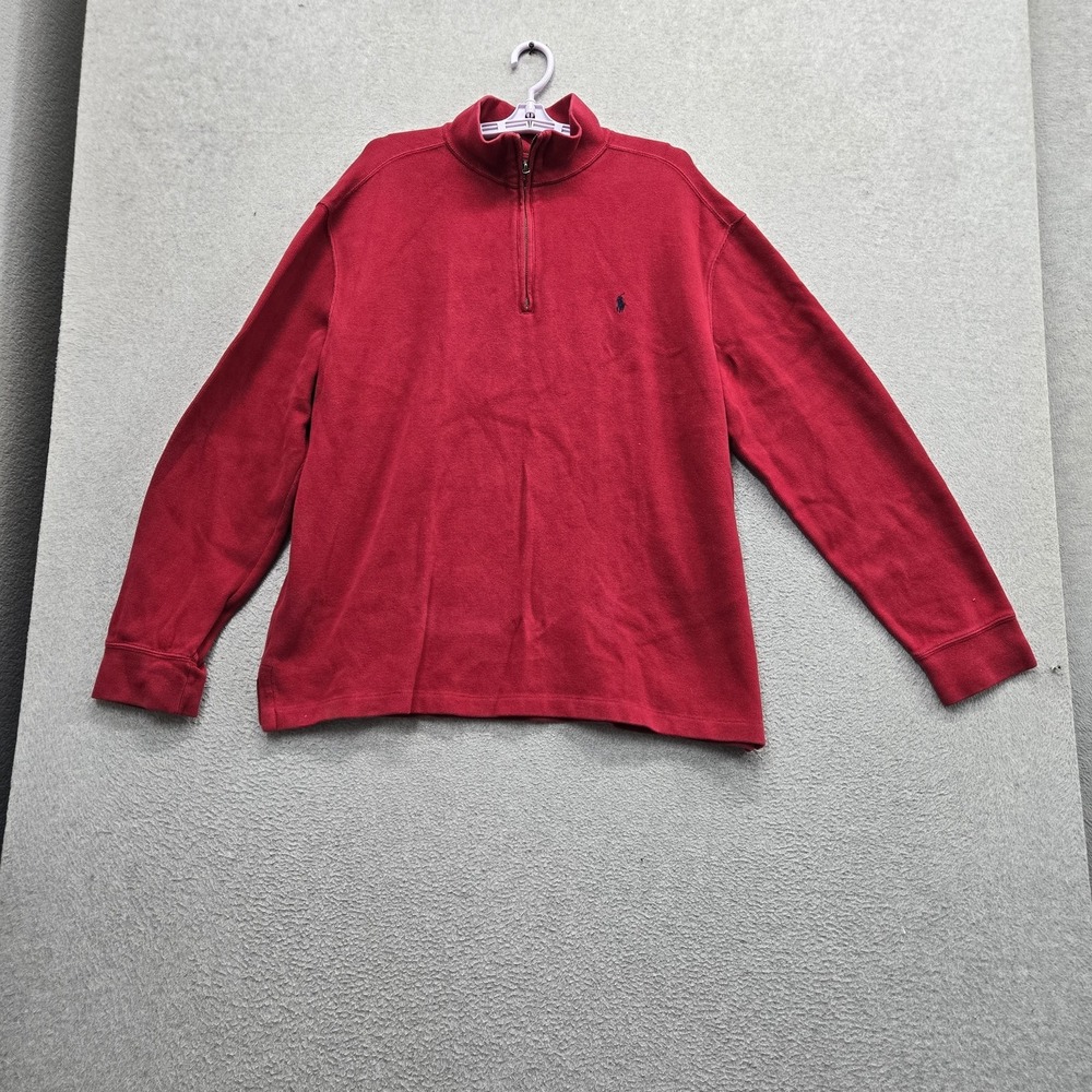 Polo Ralph Lauren Men Sweatshirt XL Red Embroidered Quarter Zip Zipper Logo